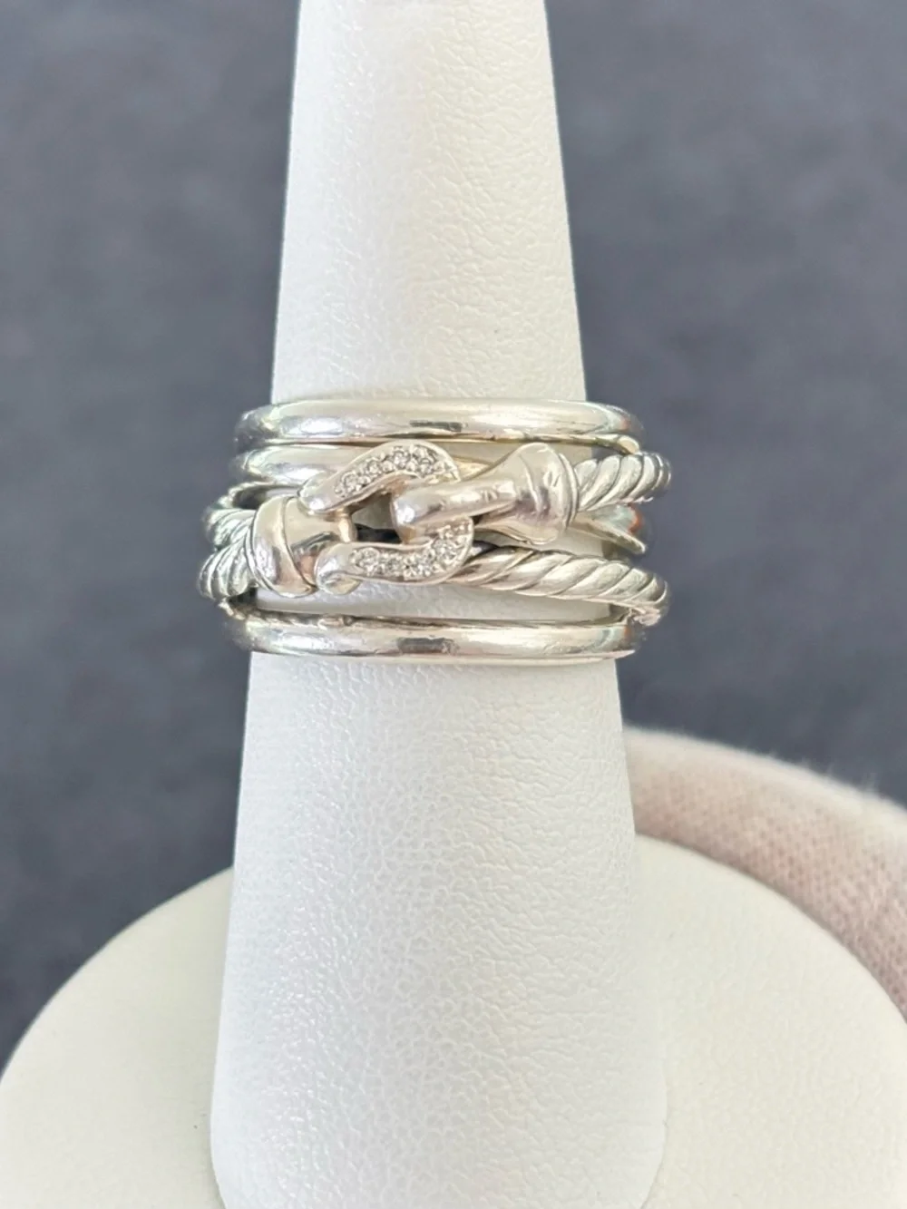 David Yurman Crossover Buckle Cable Ring with Diamonds 6.5